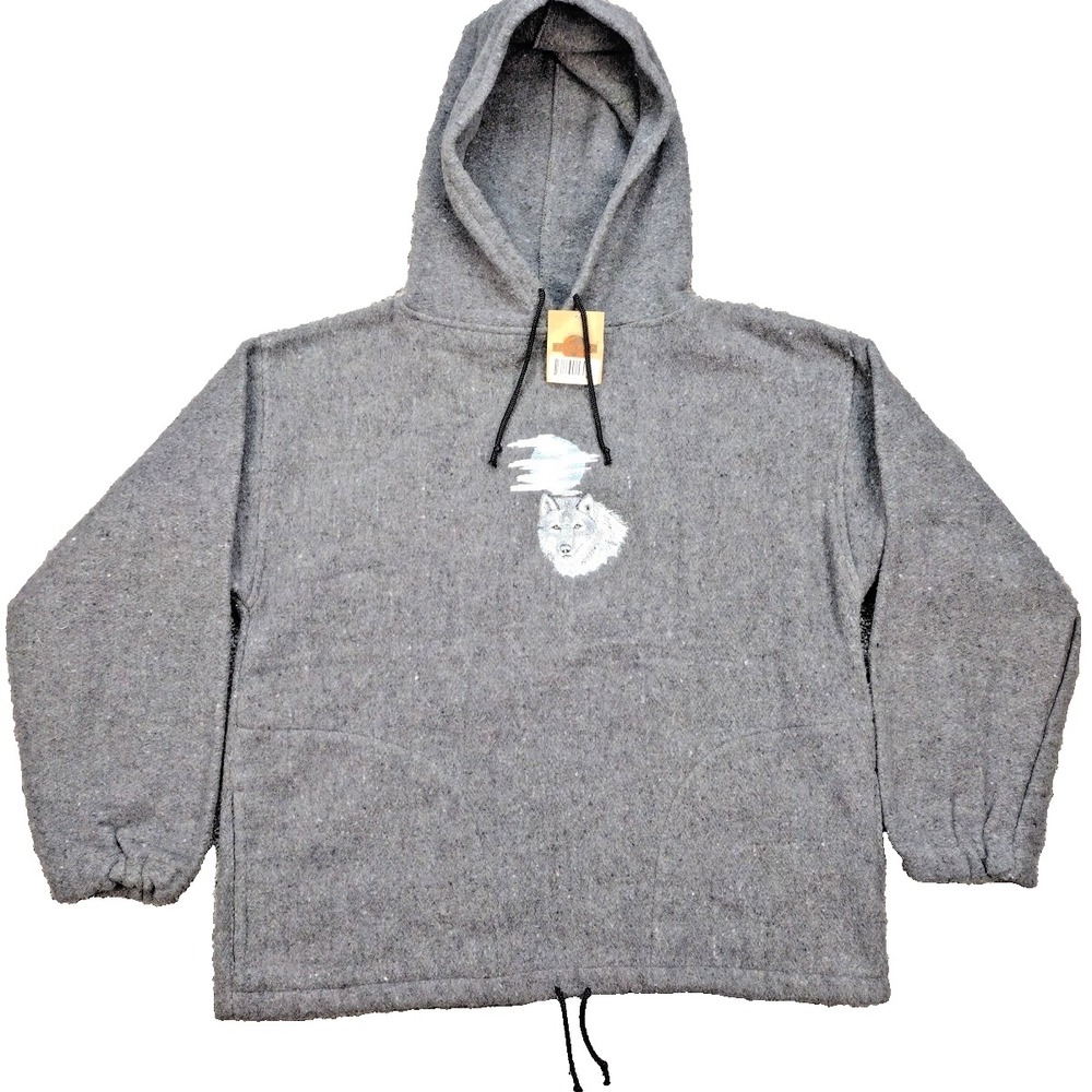 Vintage Earth Ragz Hoodie Embroidered WOLF MOON Men's Gray Sz Med NEW with Tags